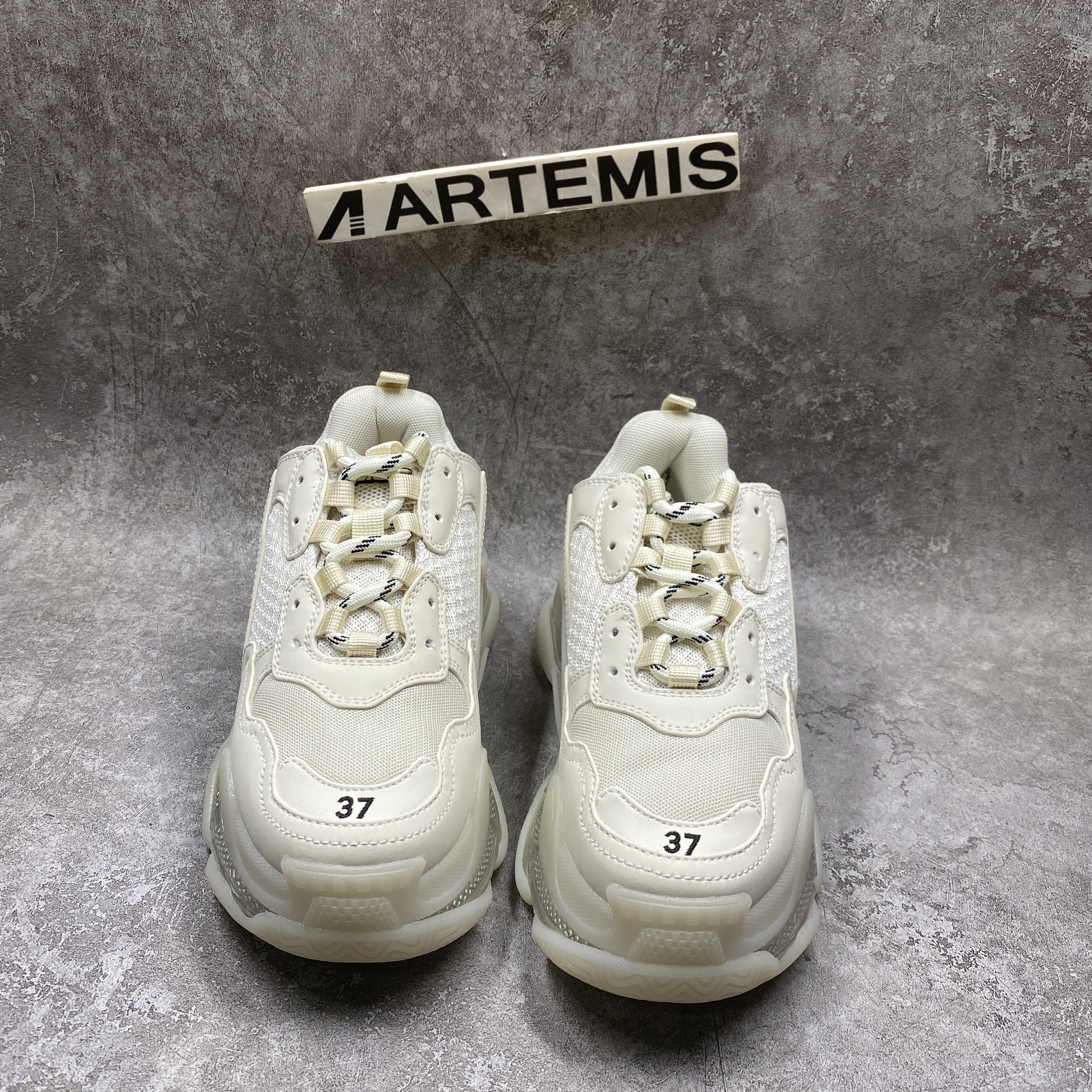 Balencag  Off-White Clear Sole Triple S Sneakers