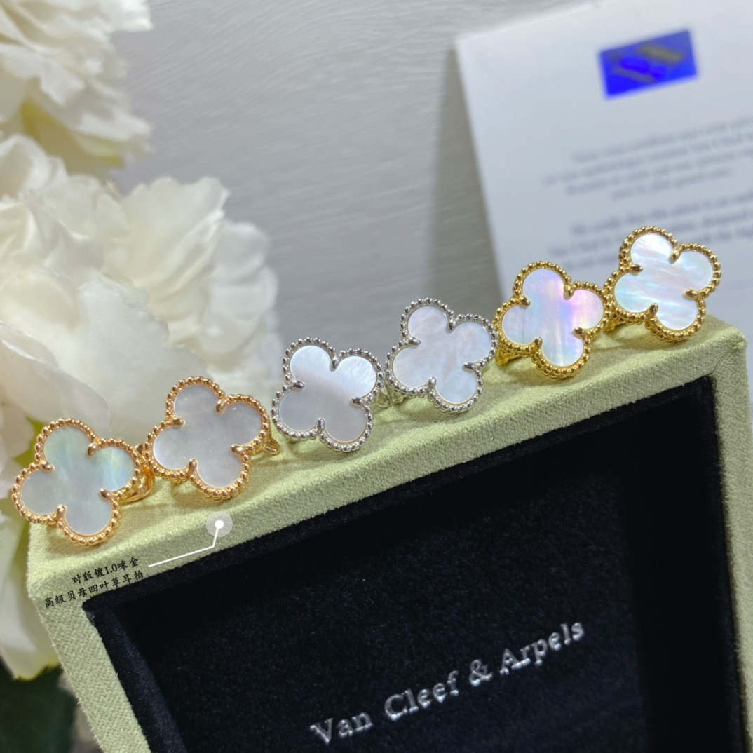 V*N CL*F & arpels premium fritillaria four-leaf clover earrings