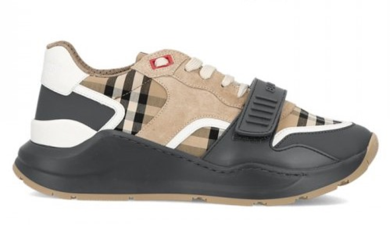 Bberry Ramsey Vintage Check Suede Leather Sneakers Grey Archive Beige