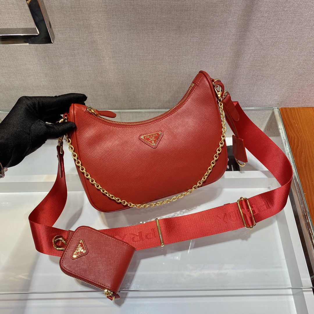 Pra*a re-edition 2005 saffiano leather bag red