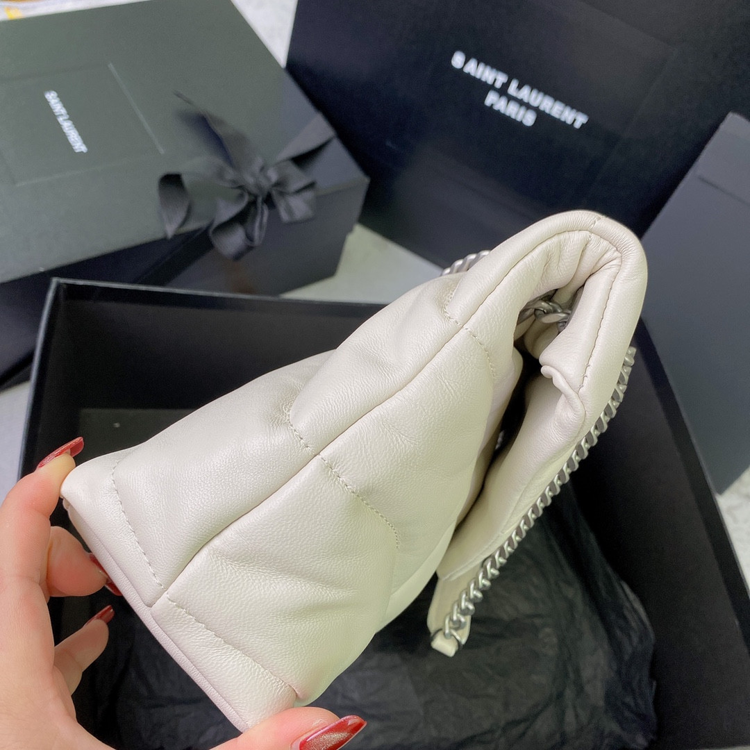 Y*L puffer small in nappa leather white silver 11.4 x 6.6 x 4.3 inches