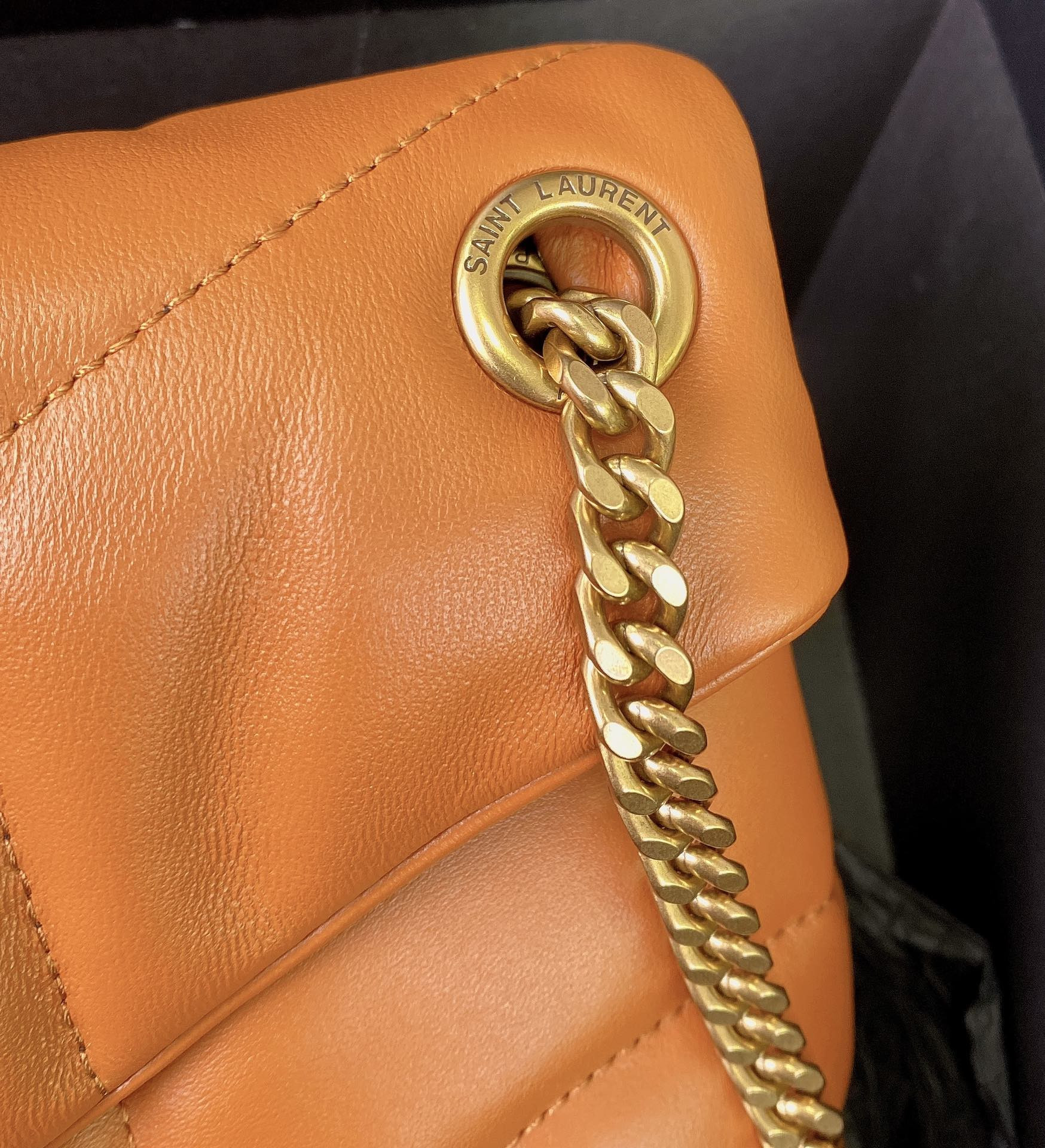 Y*L puffer small in nappa leather orange 11.4 x 6.6 x 4.3 inches