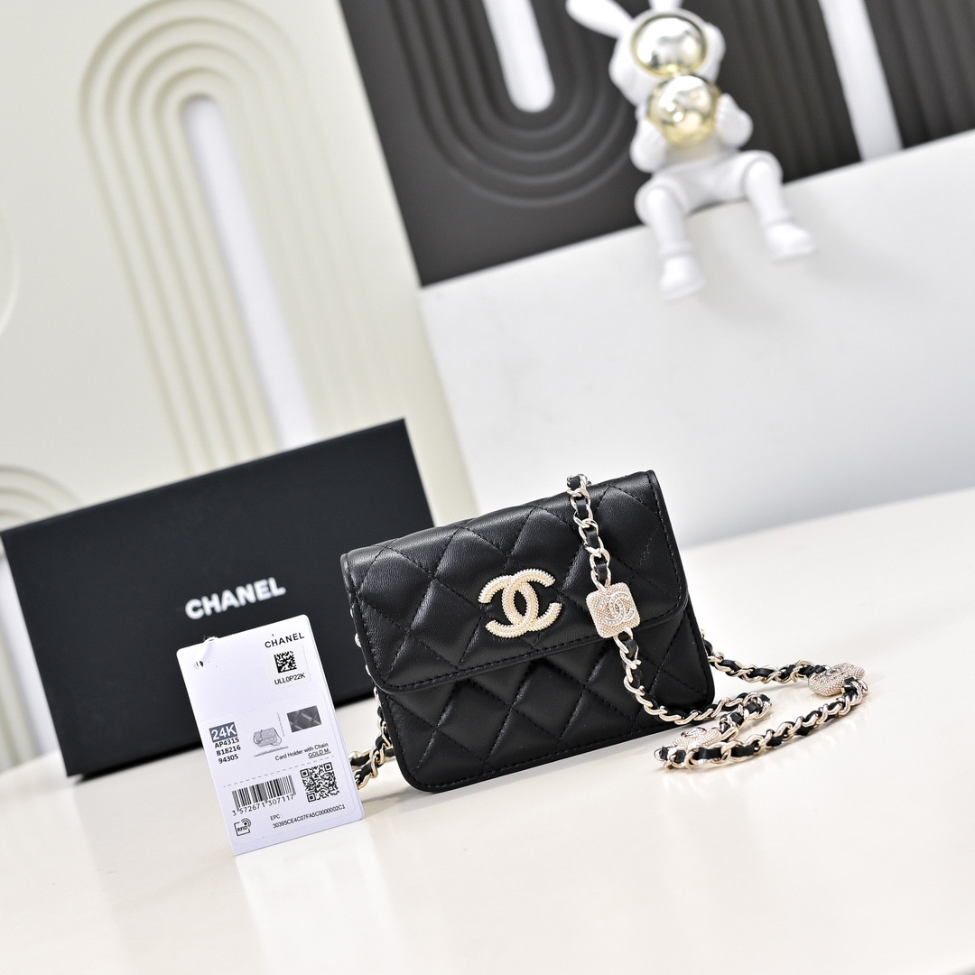 Ch*el clutch with chain 9.5x12.5x3.5cm