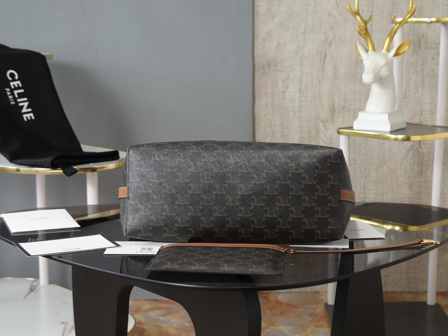 Ce**e soft shopper bag in triomphe canvas and calfskin 32.5x24.5x14cm